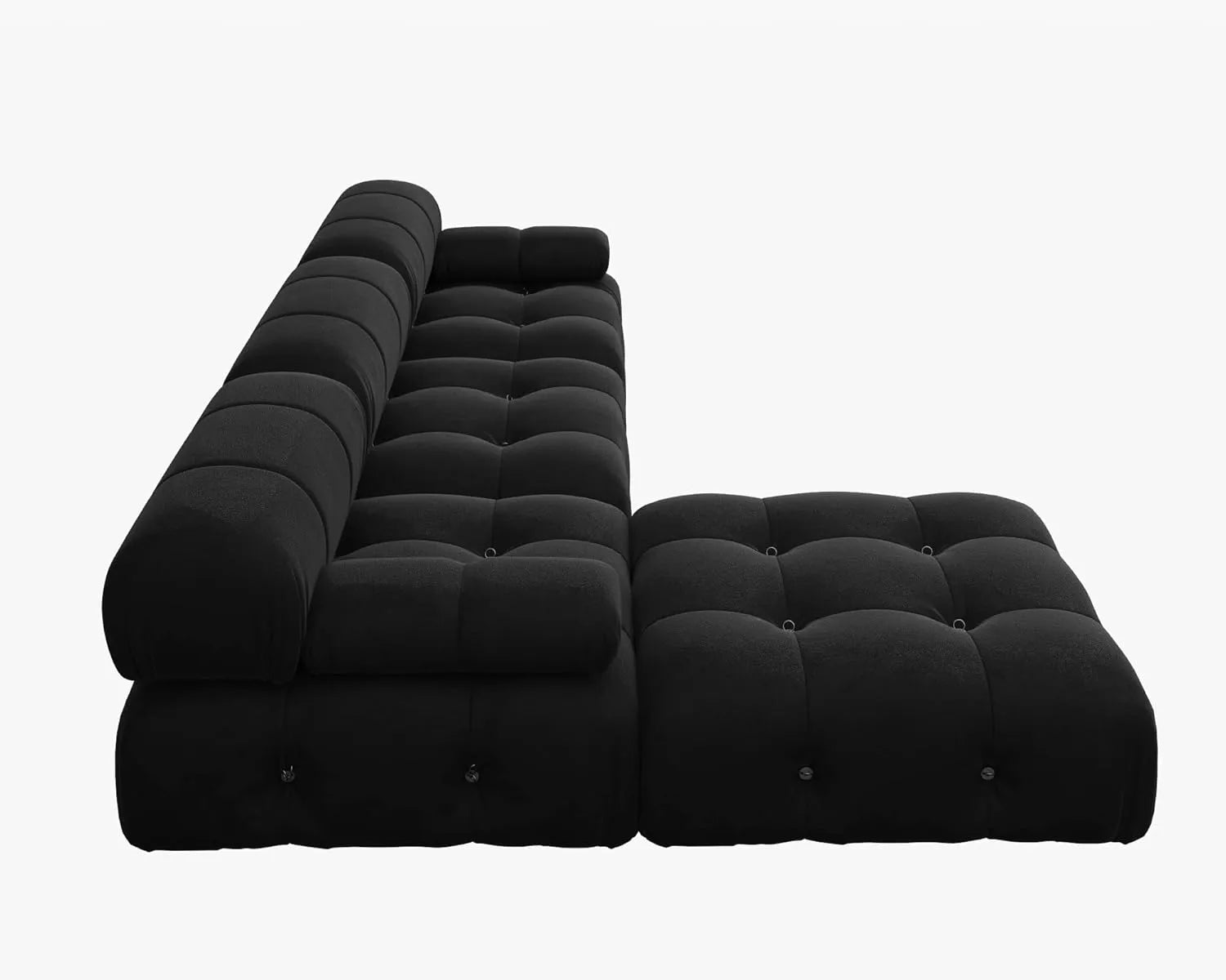 Matrix 3-Seater Black Modular L-Shaped Sectional | 4-Piece (includes 1 Ottoman), Velvet Fabric, Roomy Layout