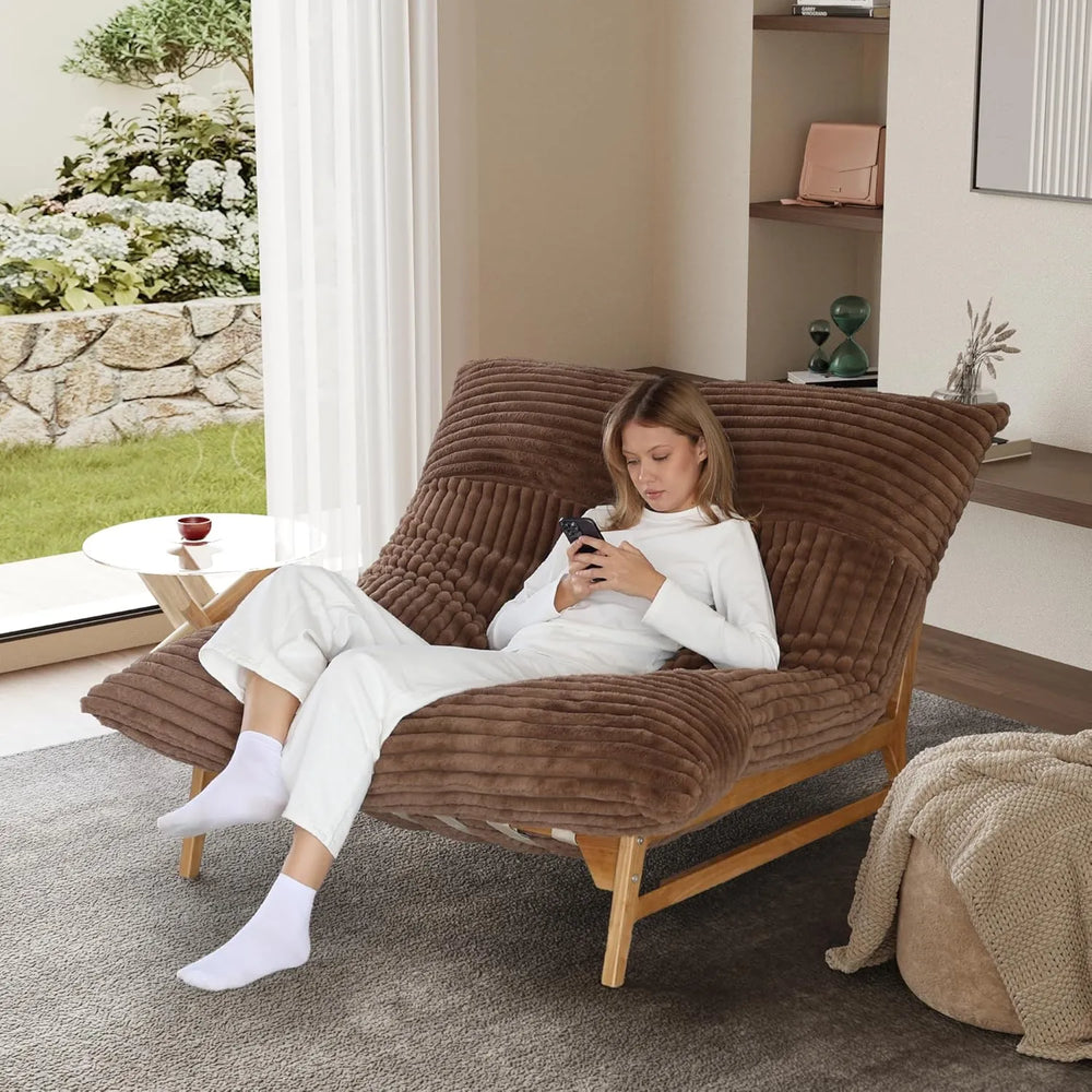Pillow Lazy Sofas | 47-Inch Plush Pillow Accent Chair Solid Wood Frame - Brown