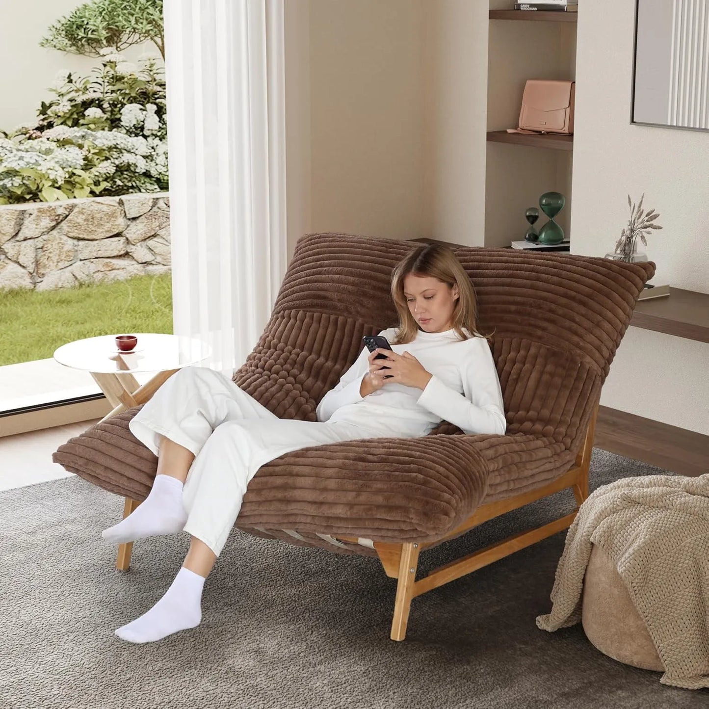 Pillow Lazy Sofas | 47-Inch Plush Pillow Accent Chair Solid Wood Frame - Brown