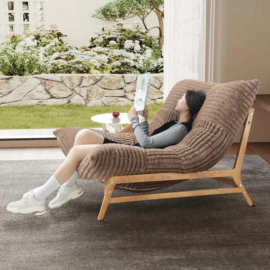 Pillow Lazy Sofas | 47-Inch Plush Pillow Accent Chair Solid Wood Frame - Brown