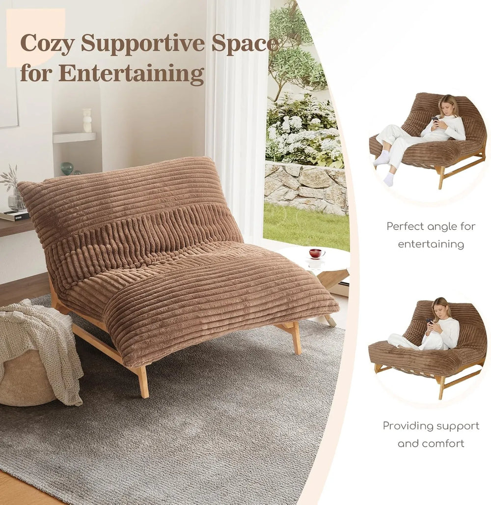 Pillow Lazy Sofas | 47-Inch Plush Pillow Accent Chair Solid Wood Frame - Brown