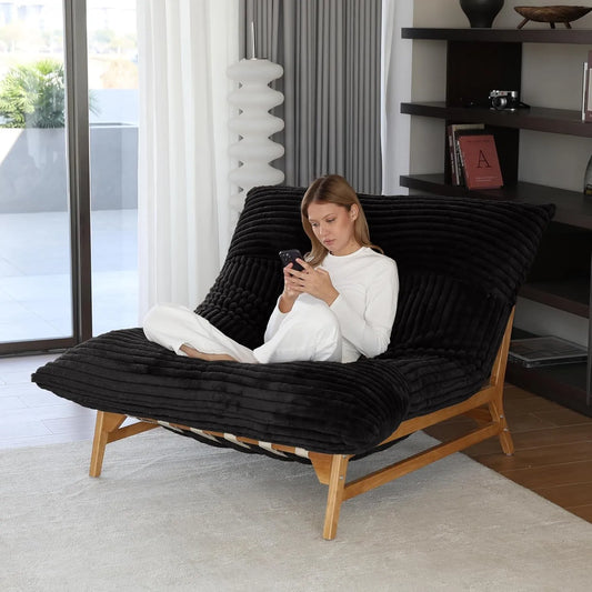 Pillow Lazy Sofas | 47-Inch Plush Pillow Accent Chair Solid Wood Frame - Black