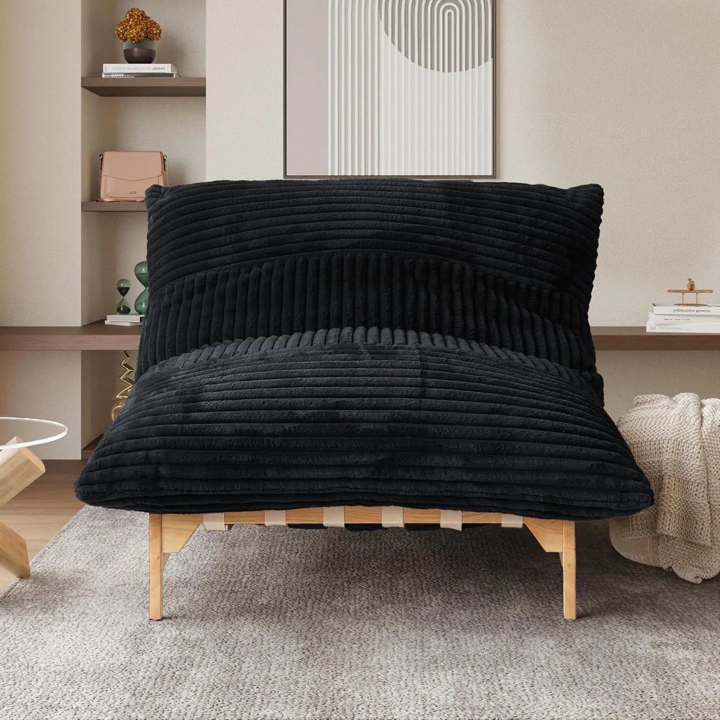 Pillow Lazy Sofas | 47-Inch Plush Pillow Accent Chair Solid Wood Frame - Black
