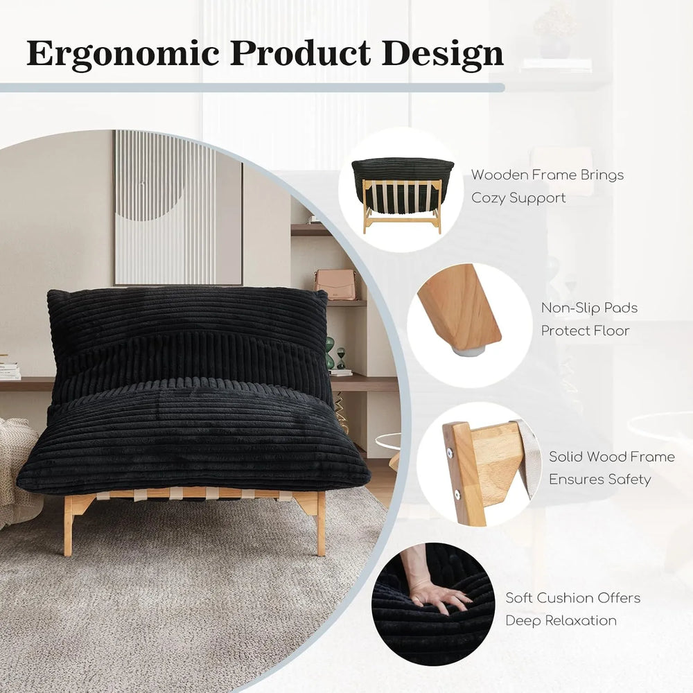 Pillow Lazy Sofas | 47-Inch Plush Pillow Accent Chair Solid Wood Frame - Black