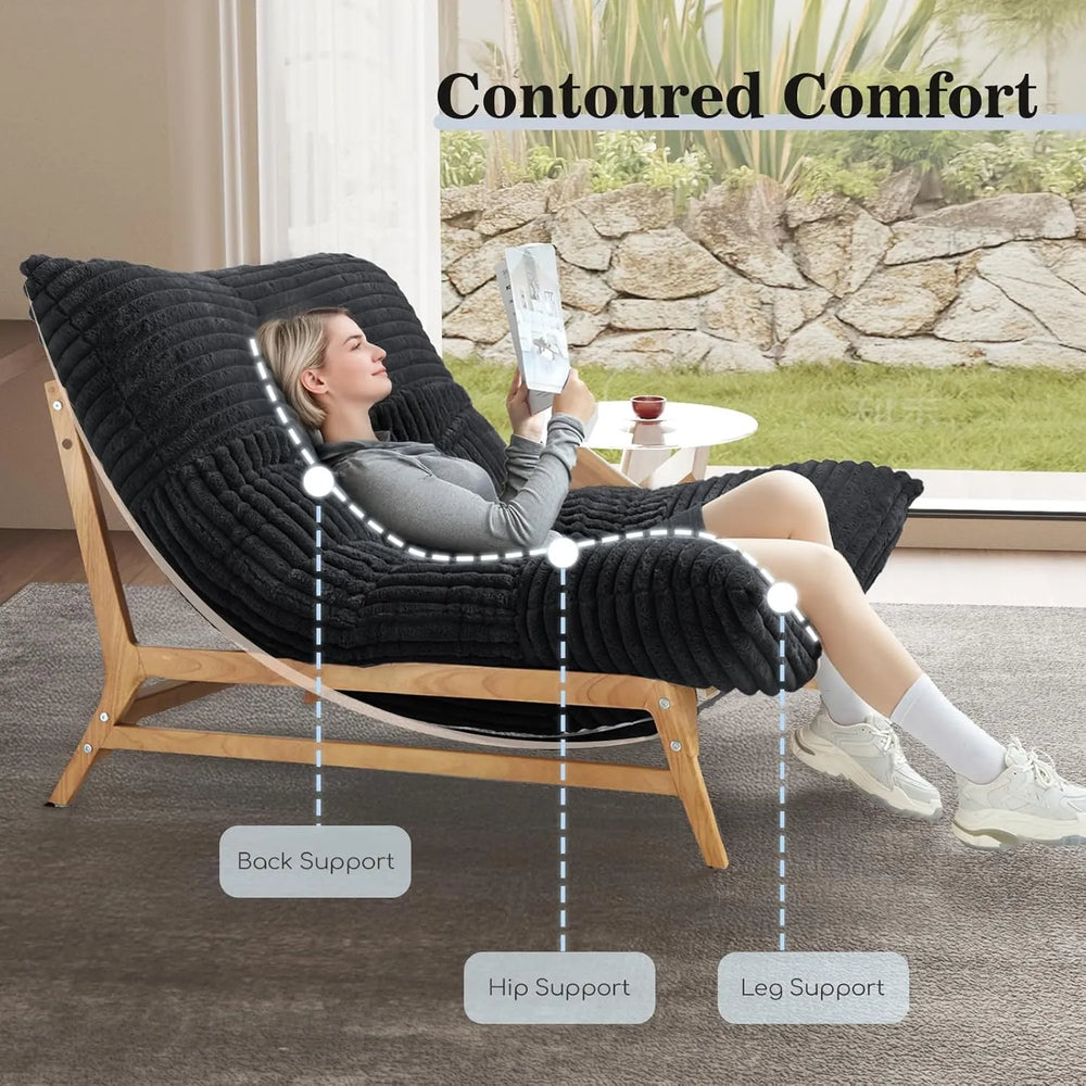 Pillow Lazy Sofas | 47-Inch Plush Pillow Accent Chair Solid Wood Frame - Black