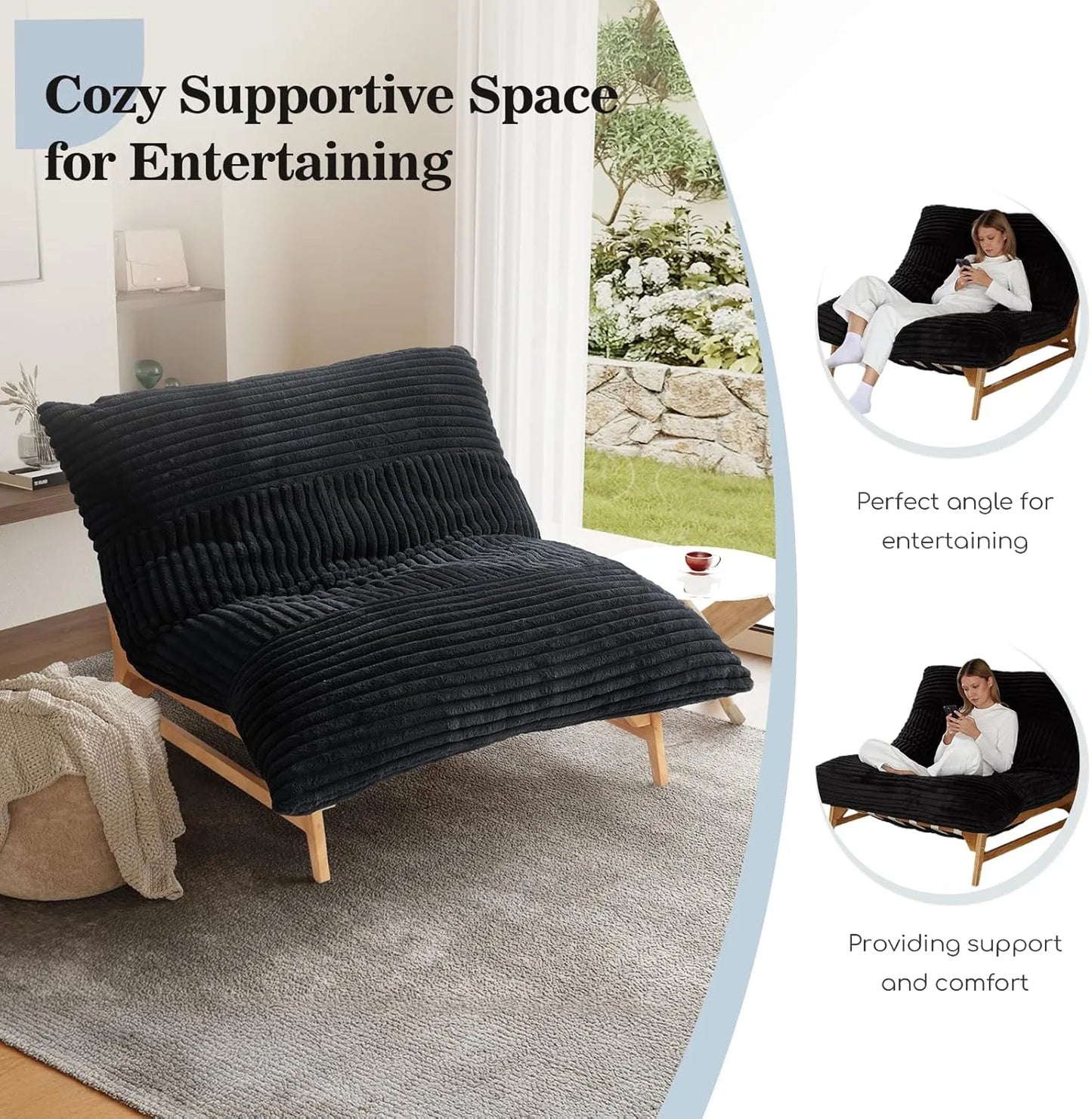Pillow Lazy Sofas | 47-Inch Plush Pillow Accent Chair Solid Wood Frame - Black