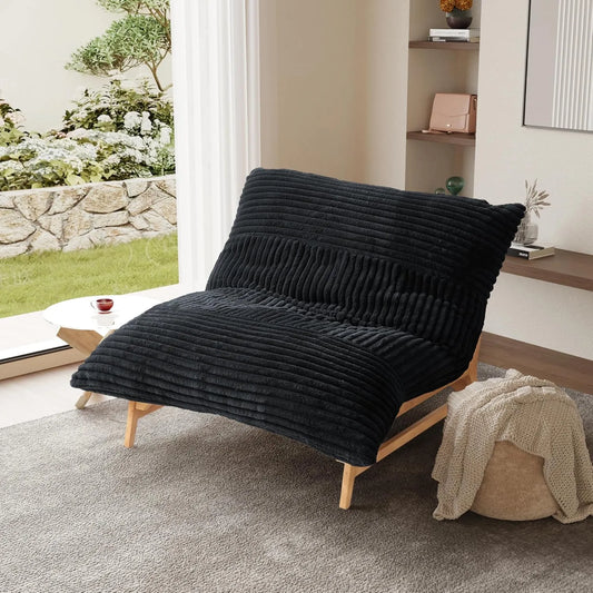 Pillow Lazy Sofas | 47-Inch Plush Pillow Accent Chair Solid Wood Frame - Black