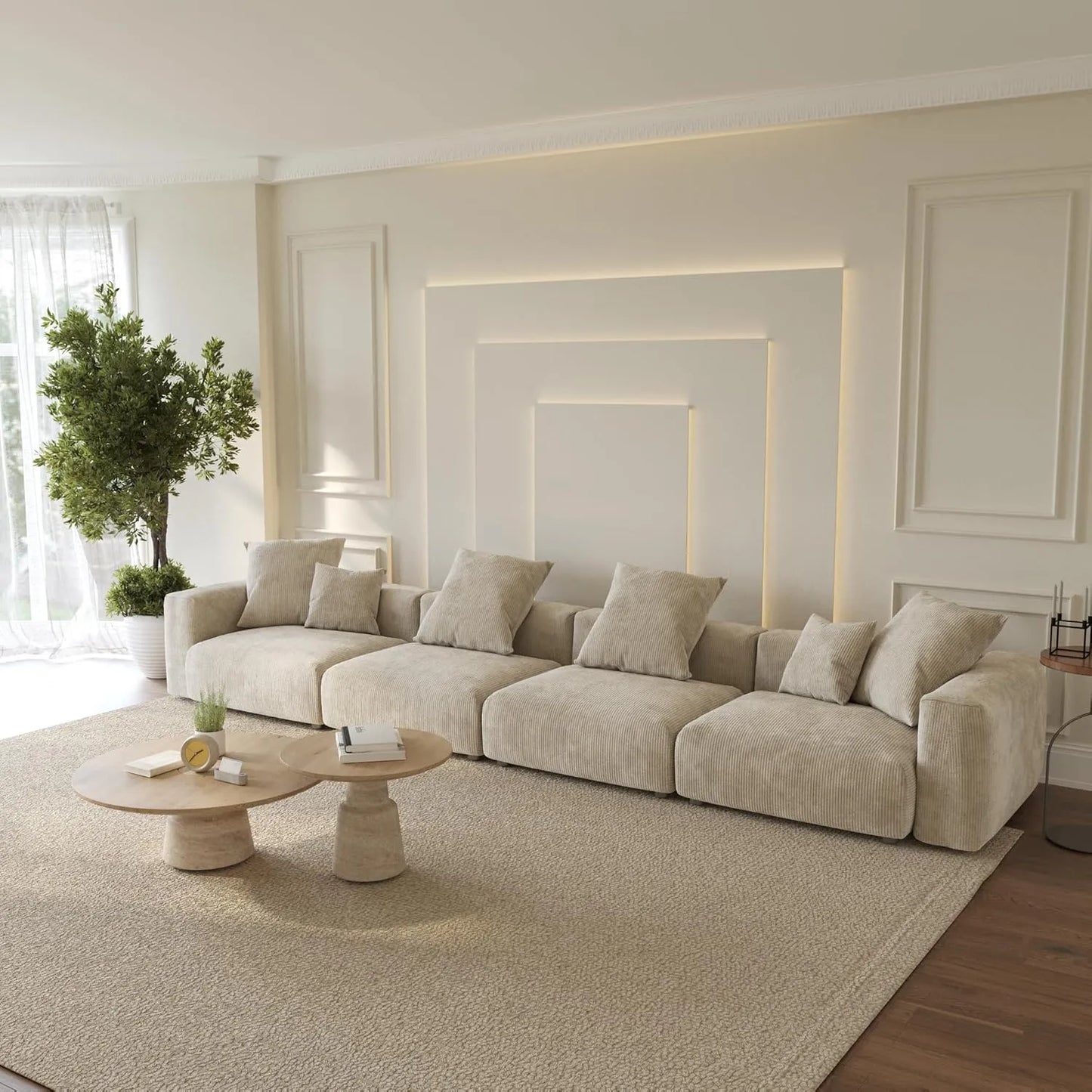 Matrix Modern Modular Sofas | Beige Corduroy Couch Sectionals 4-seaters