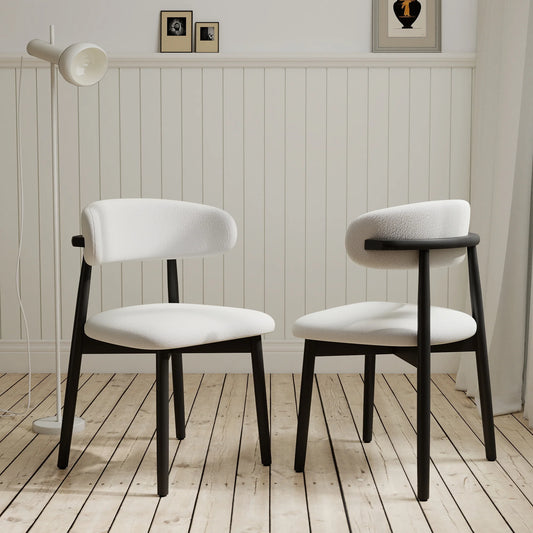 Arctic Curved Back Dining Chair | White Bouclé Set of 2