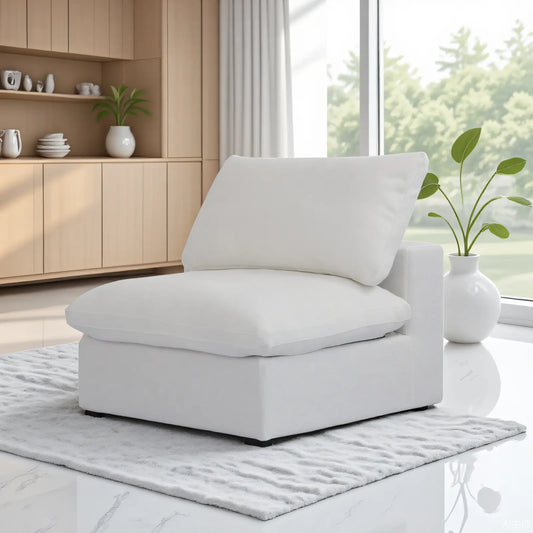 Deluxe Premium Cloud Sectional Sofas | White Cotton and Linen Armless Single Sofa 1-seater