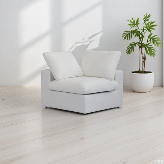 Deluxe Premium Cloud Sectional Sofas | White Cotton and Linen Armless Single Sofa 1-seater