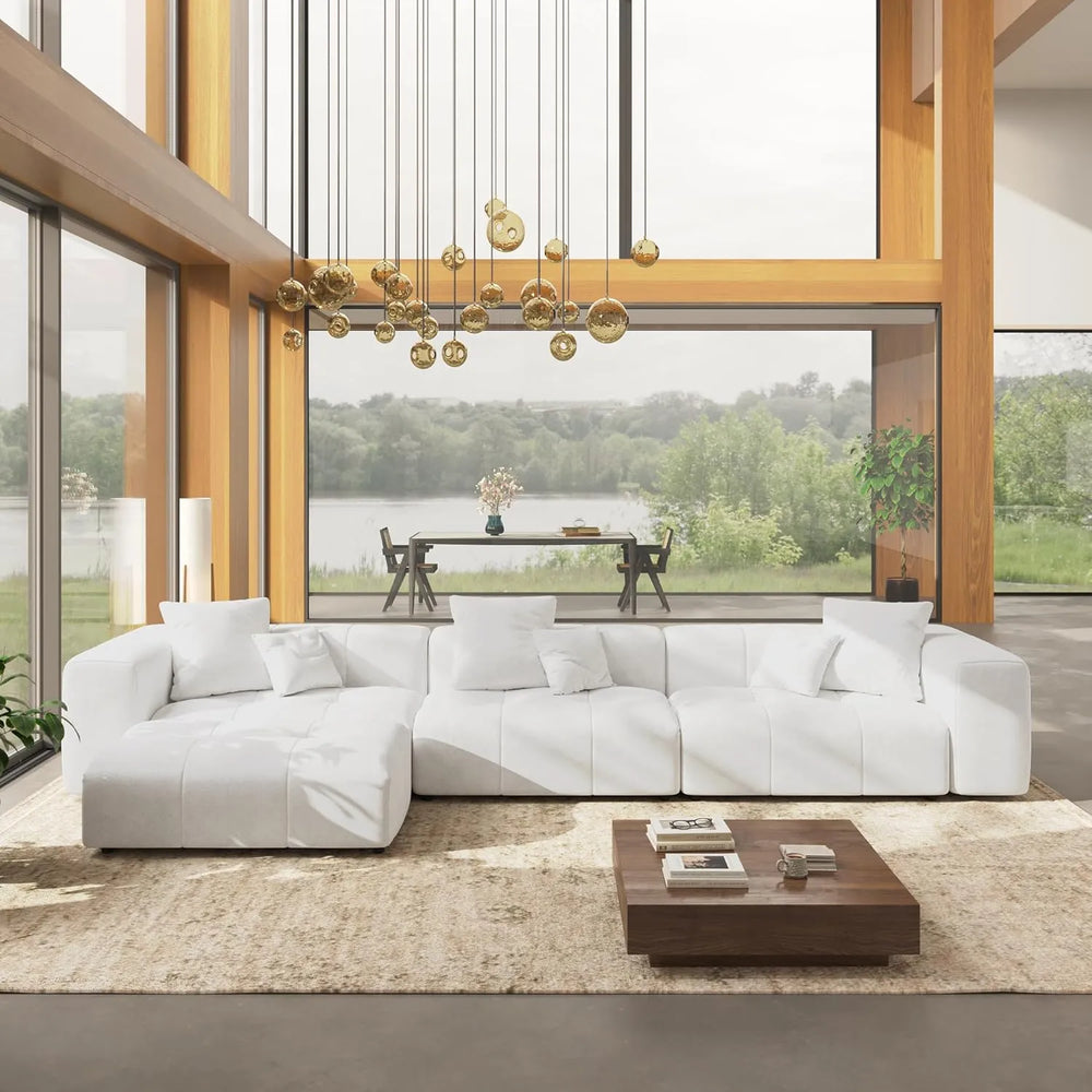 Matrix Classic Modular Sofas | White Cotton and Linen Couch Sectionals 3-seaters with 1 Ottoman