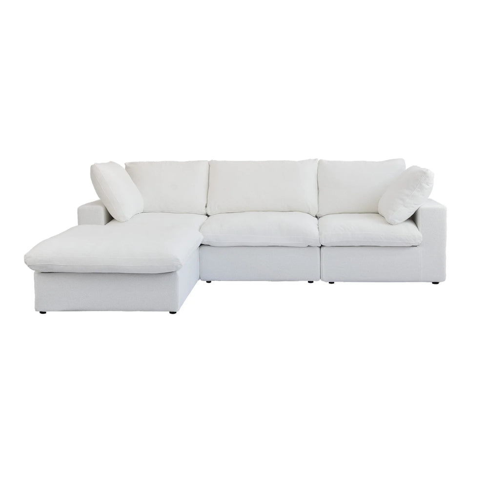Deluxe Premium Cloud Sectional Sofas Covers | White Cotton and Linen Sofa Cover for 3-Seater With Ottoman
