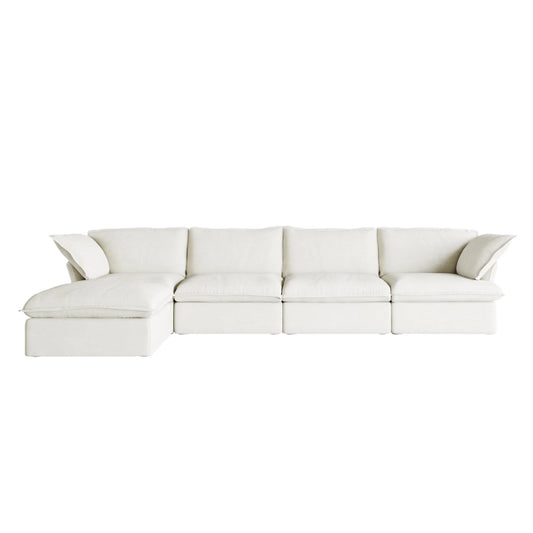 Deluxe Linen Cloud Sectional Sofas Covers | White Cotton and Linen Sofa Covers for 4-Seater With Ottoman