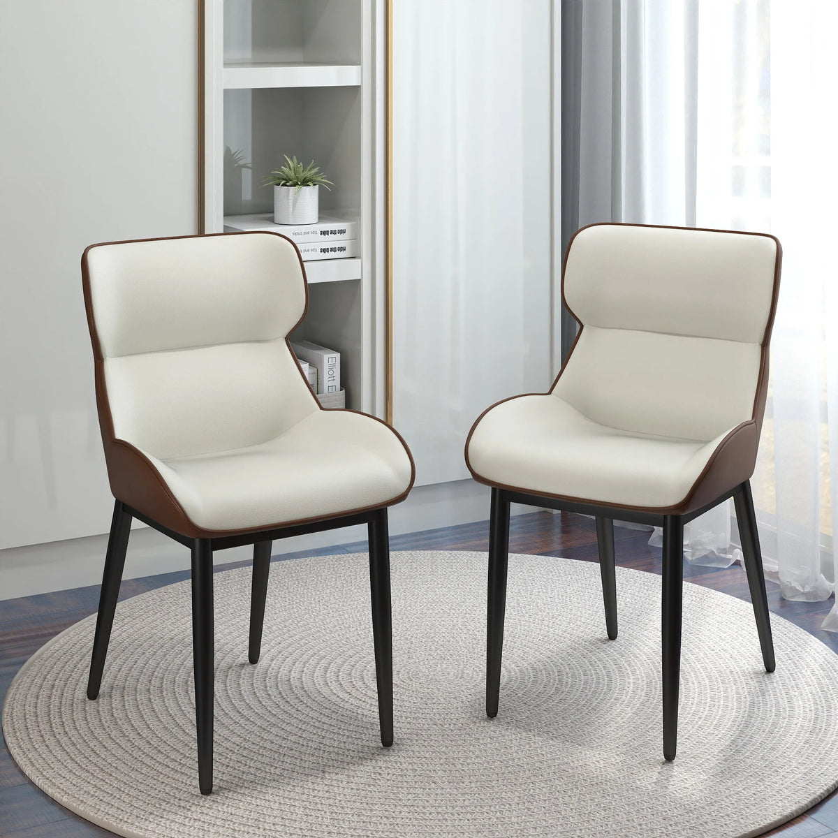 Silla de comedor vegana con respaldo completo | Juego de 2 sillas de cuero blanco