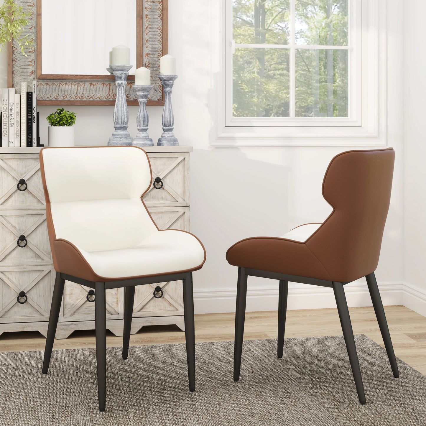 Vegan Full Back Dining Chair | White Leather Set of 2