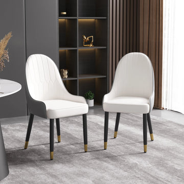Vegan Full Back Dining Chair | White PU Leather Gray Back Set of 2