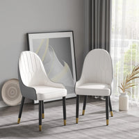 Vegan Full Back Dining Chair | White PU Leather Gray Back Set of 2