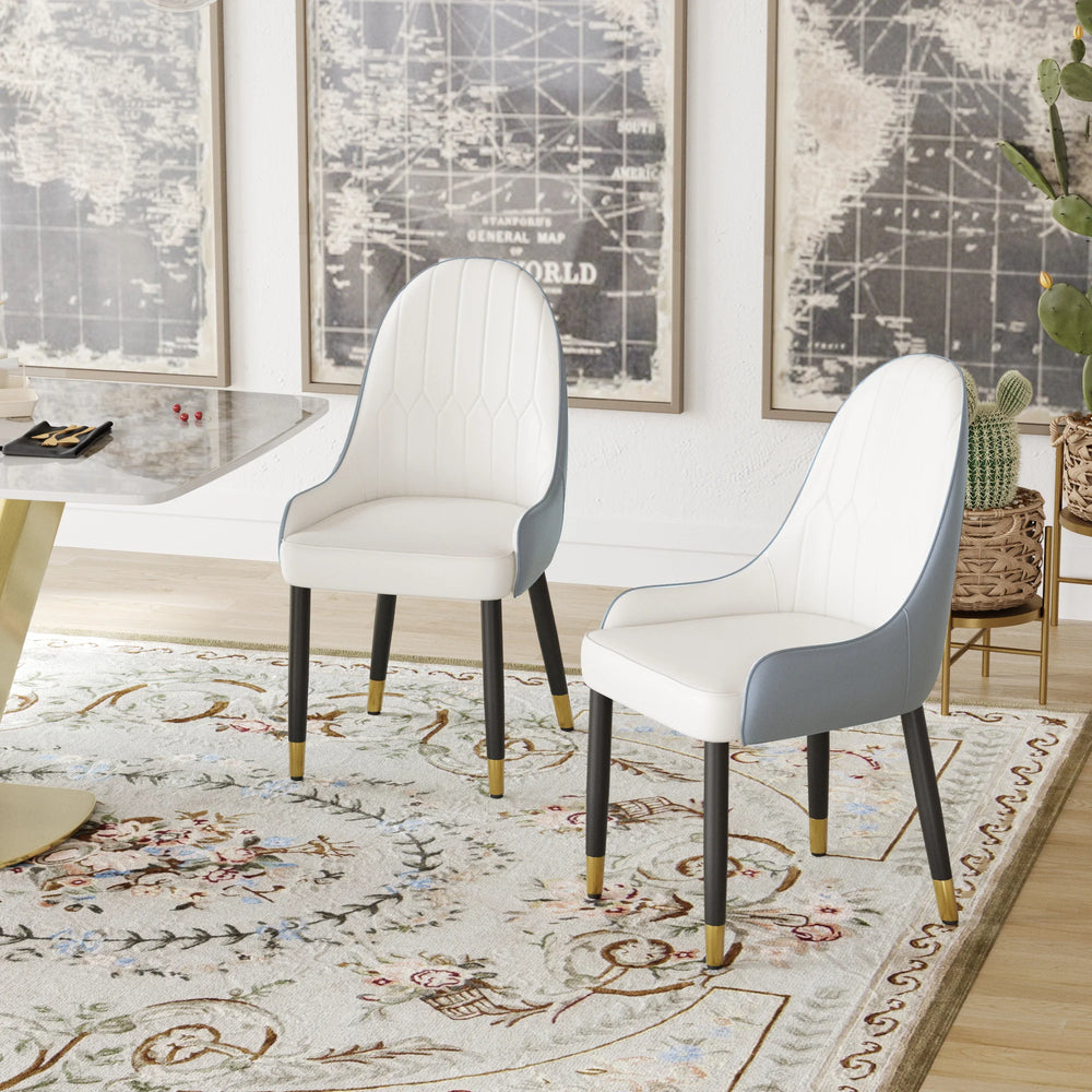 Vegan Full Back Dining Chair | White PU Leather Gray Back Set of 2