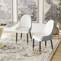 Vegan Full Back Dining Chair | White PU Leather Gray Back Set of 2