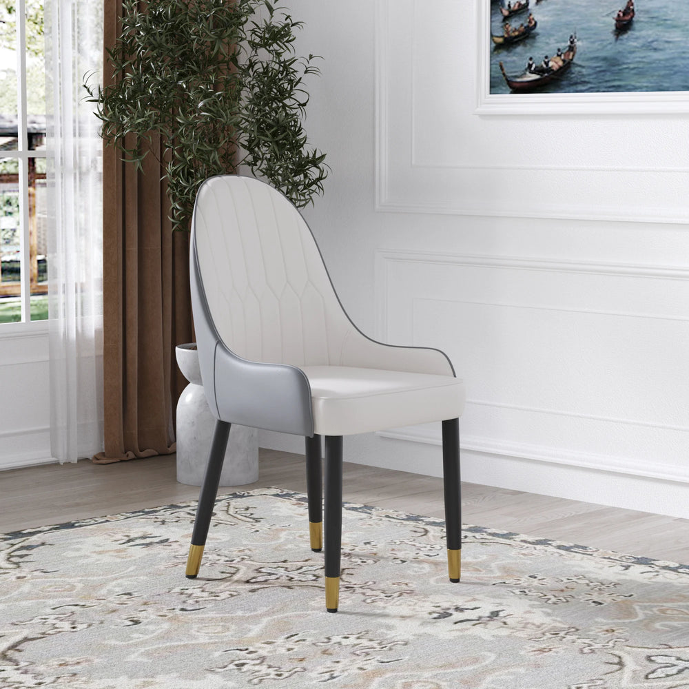 Vegan Full Back Dining Chair | White PU Leather Gray Back Set of 2