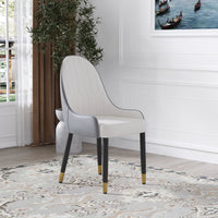 Vegan Full Back Dining Chair | White PU Leather Gray Back Set of 2