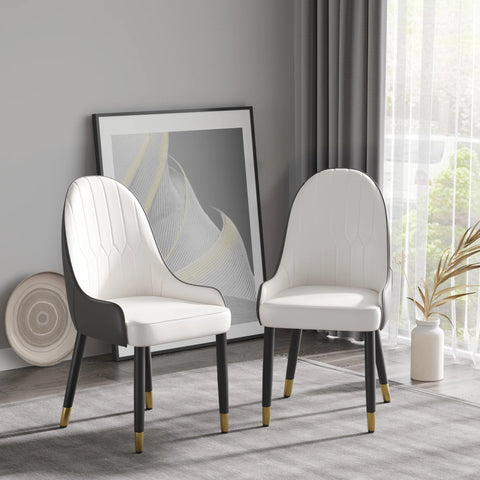 Silla de comedor vegana con respaldo completo | Juego de 2 sillas de cuero sintético blanco
