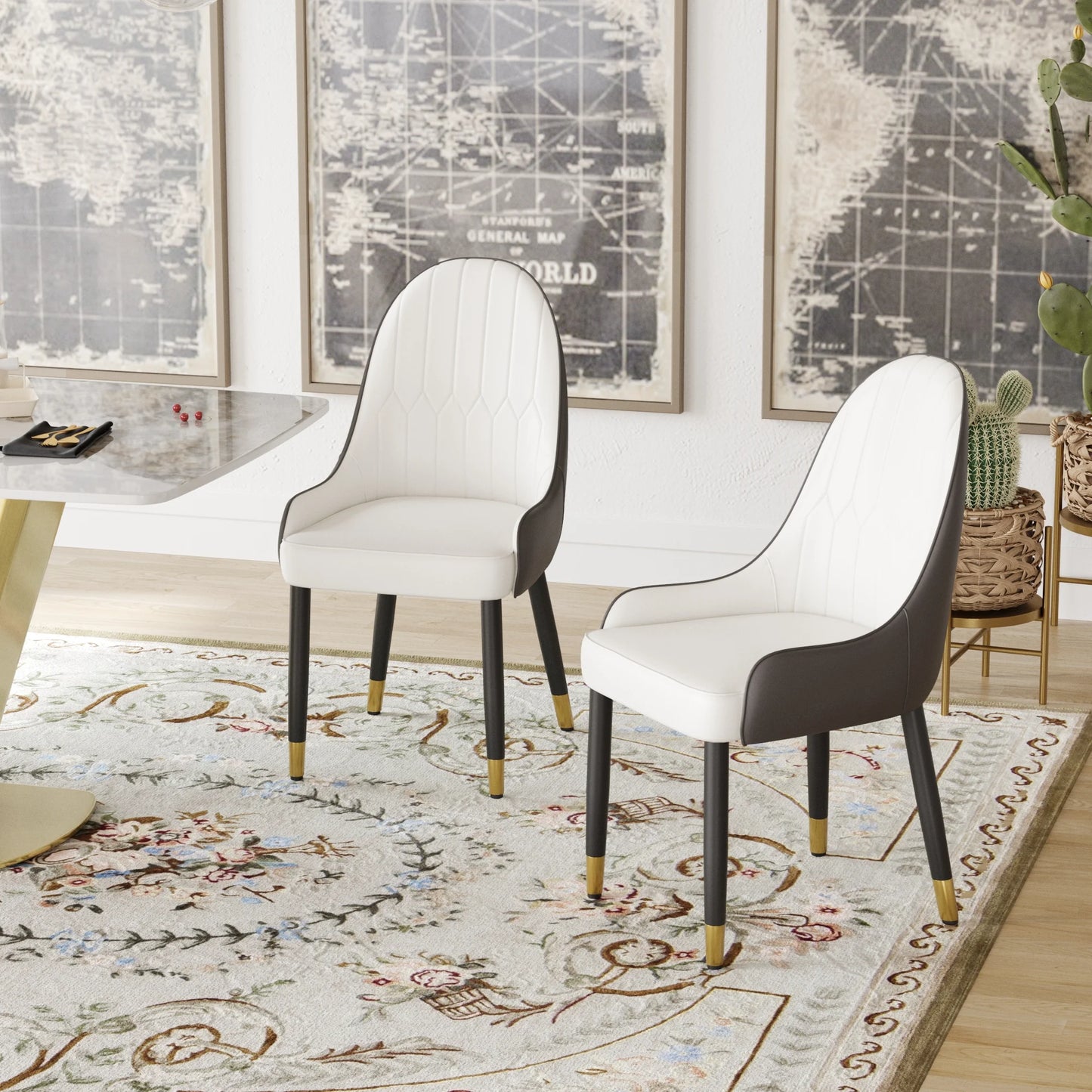 Vegan Full Back Dining Chair | White PU Leather Set of 2