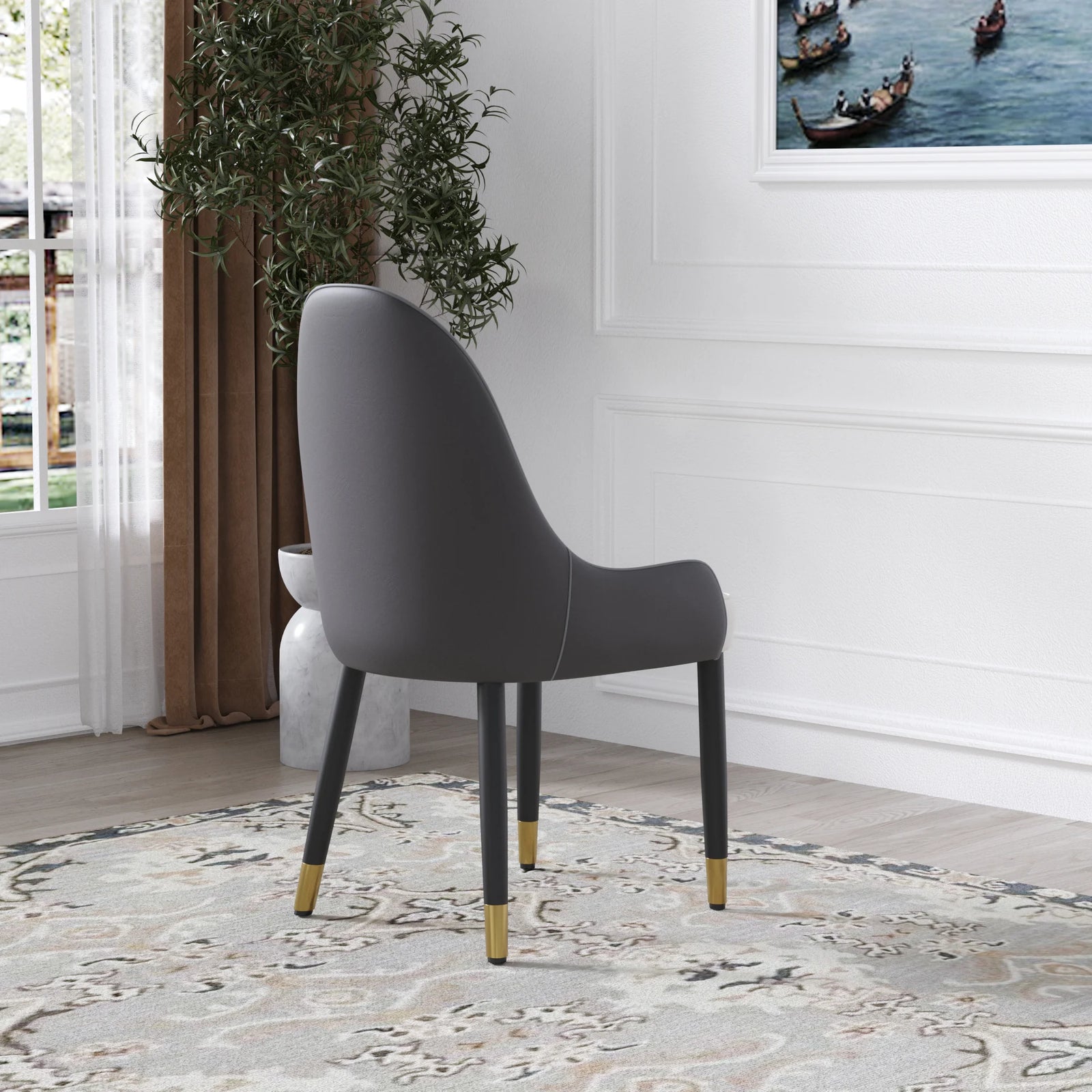 Silla de comedor vegana con respaldo completo | Juego de 2 sillas de cuero sintético blanco