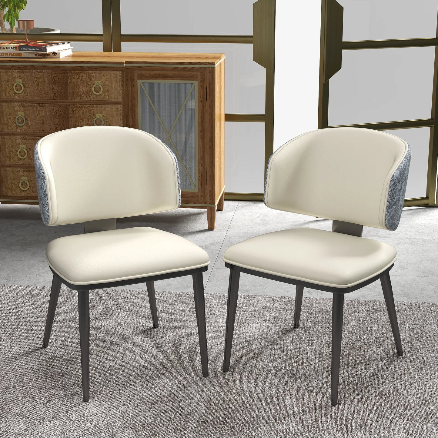 Vegan Wing Back Dining Chair | White PU Leather Set of 2