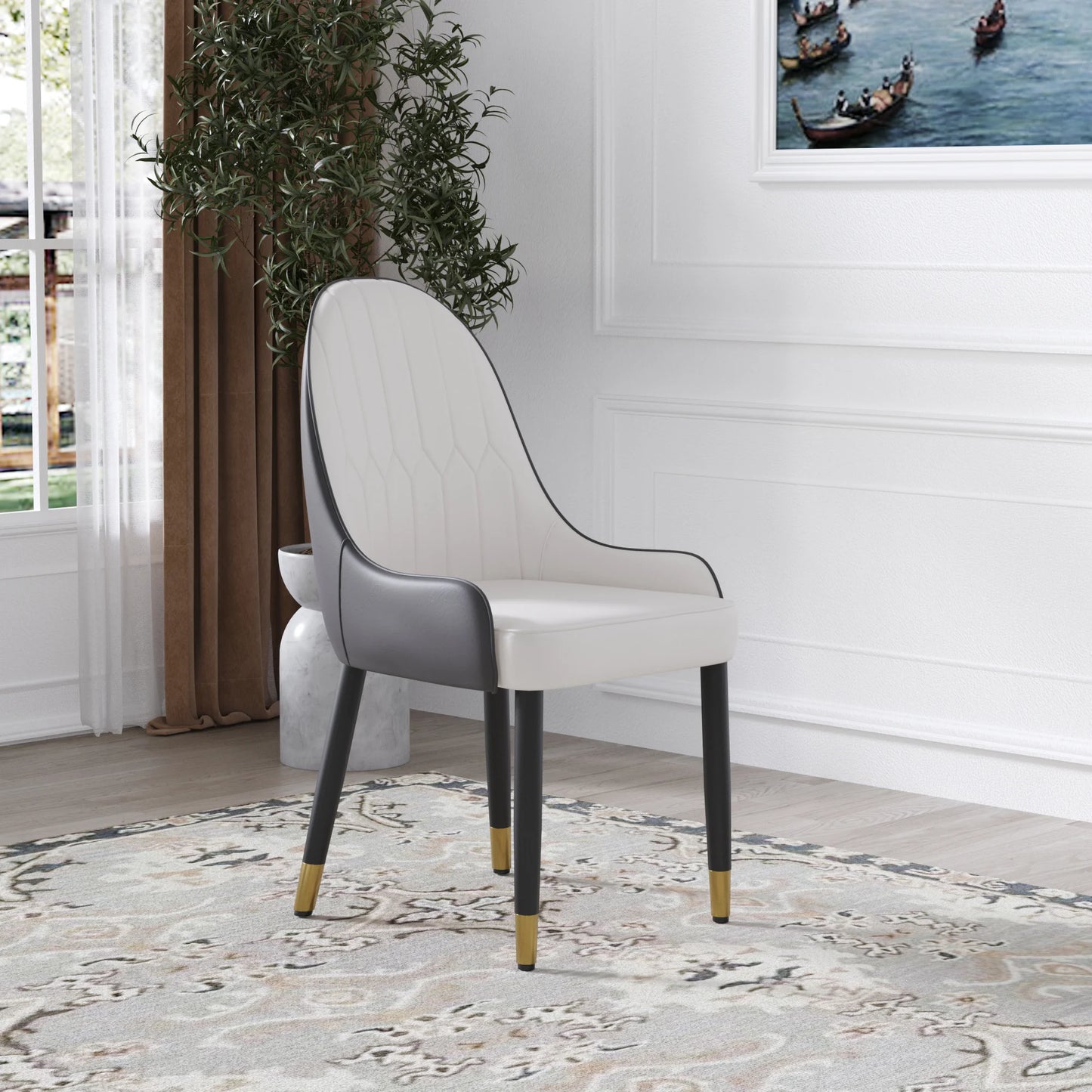Vegan Full Back Dining Chair | White PU Leather Set of 2