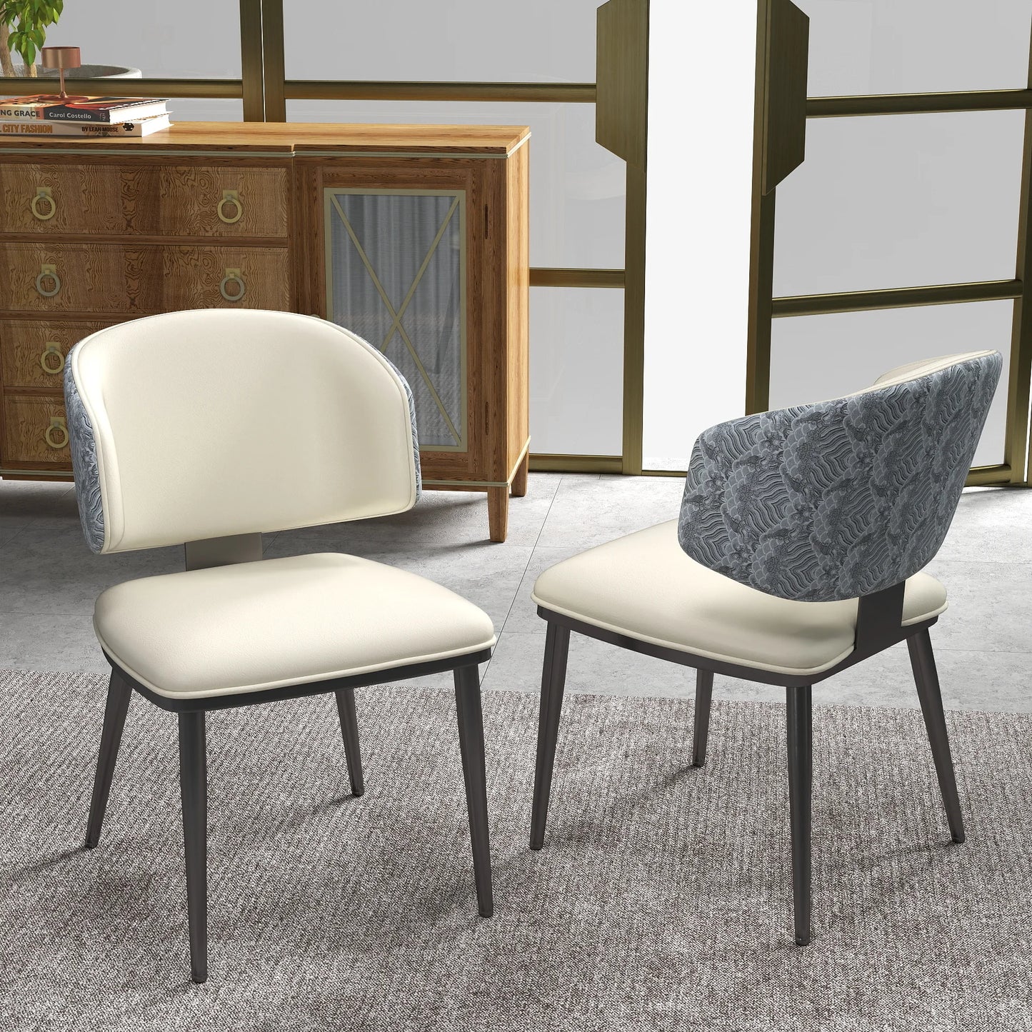 Vegan Wing Back Dining Chair | White PU Leather Set of 2
