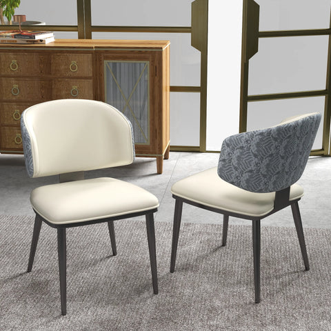 Silla de comedor vegana con respaldo alto | Cuero sintético blanco (juego de 2)