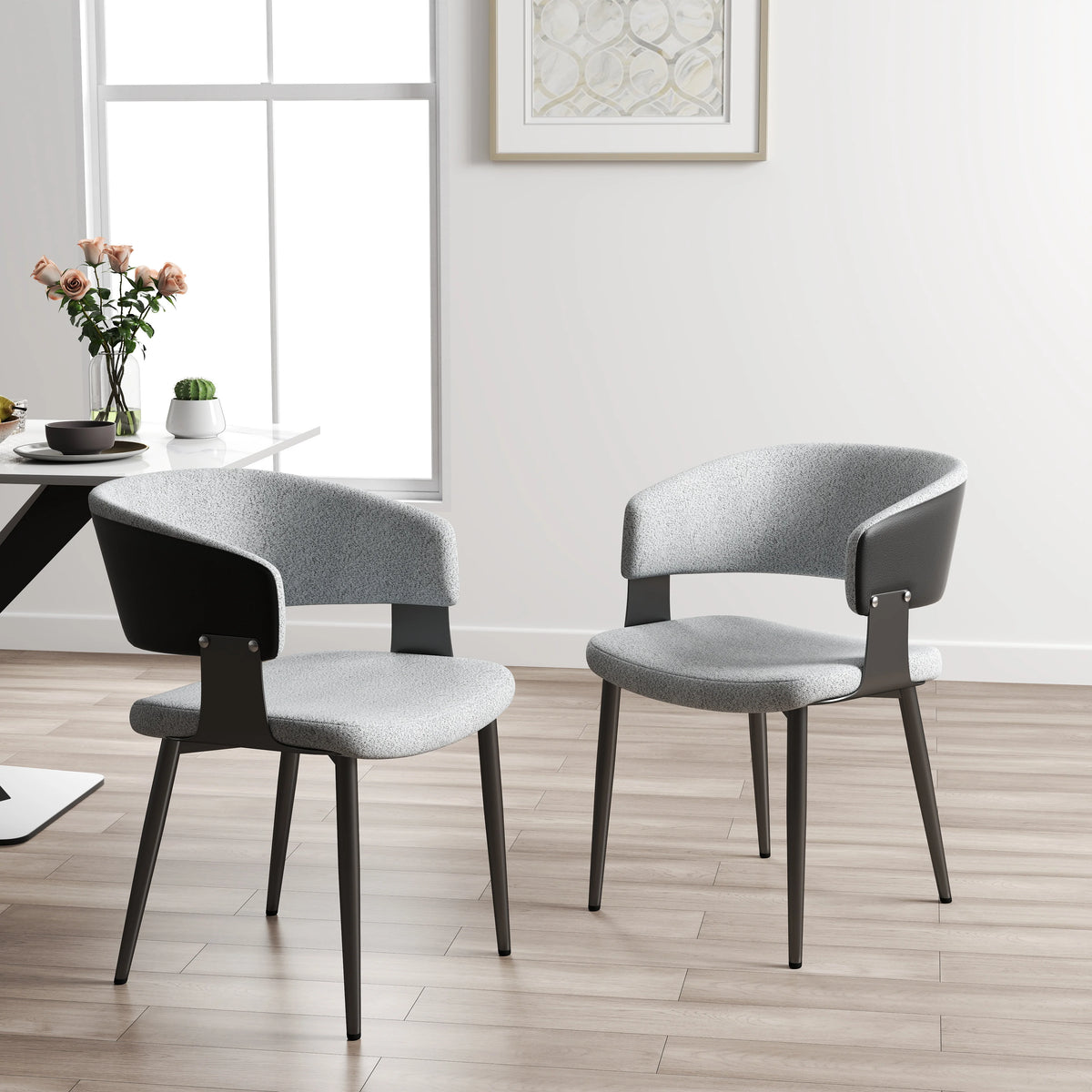 Silla de comedor nórdica con respaldo bajo | Juego de 2 sillas de terciopelo blanco