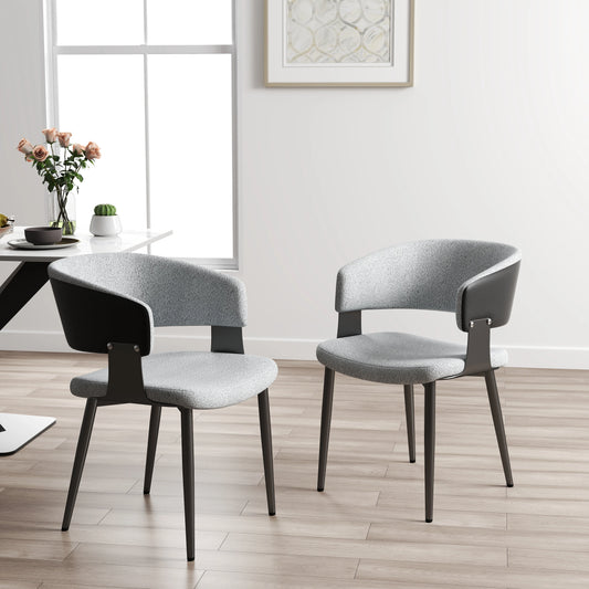 Nordic Low Back Dining Chair | White Teddy Velvet Set of 2