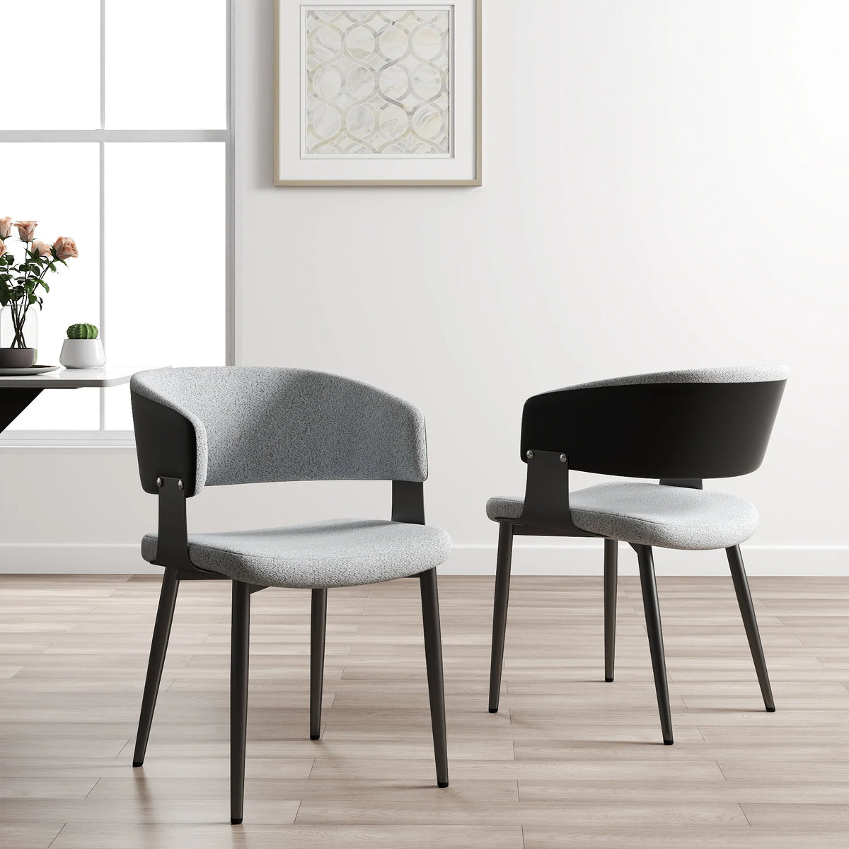 Silla de comedor nórdica con respaldo bajo | Juego de 2 sillas de terciopelo blanco