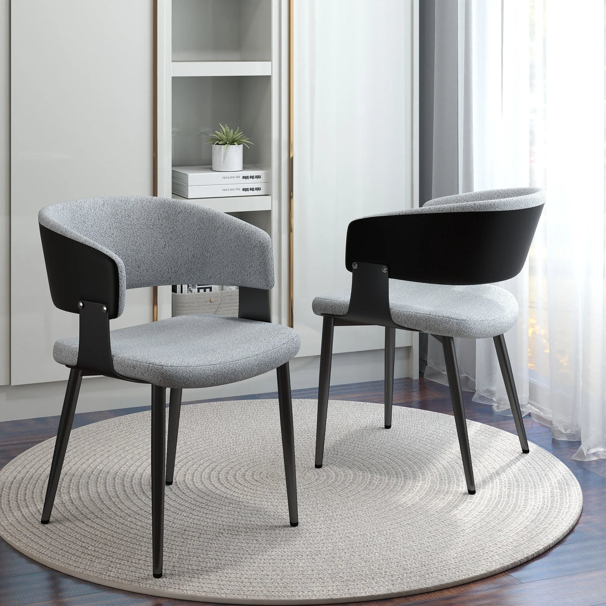 Silla de comedor nórdica con respaldo bajo | Juego de 2 sillas de terciopelo blanco