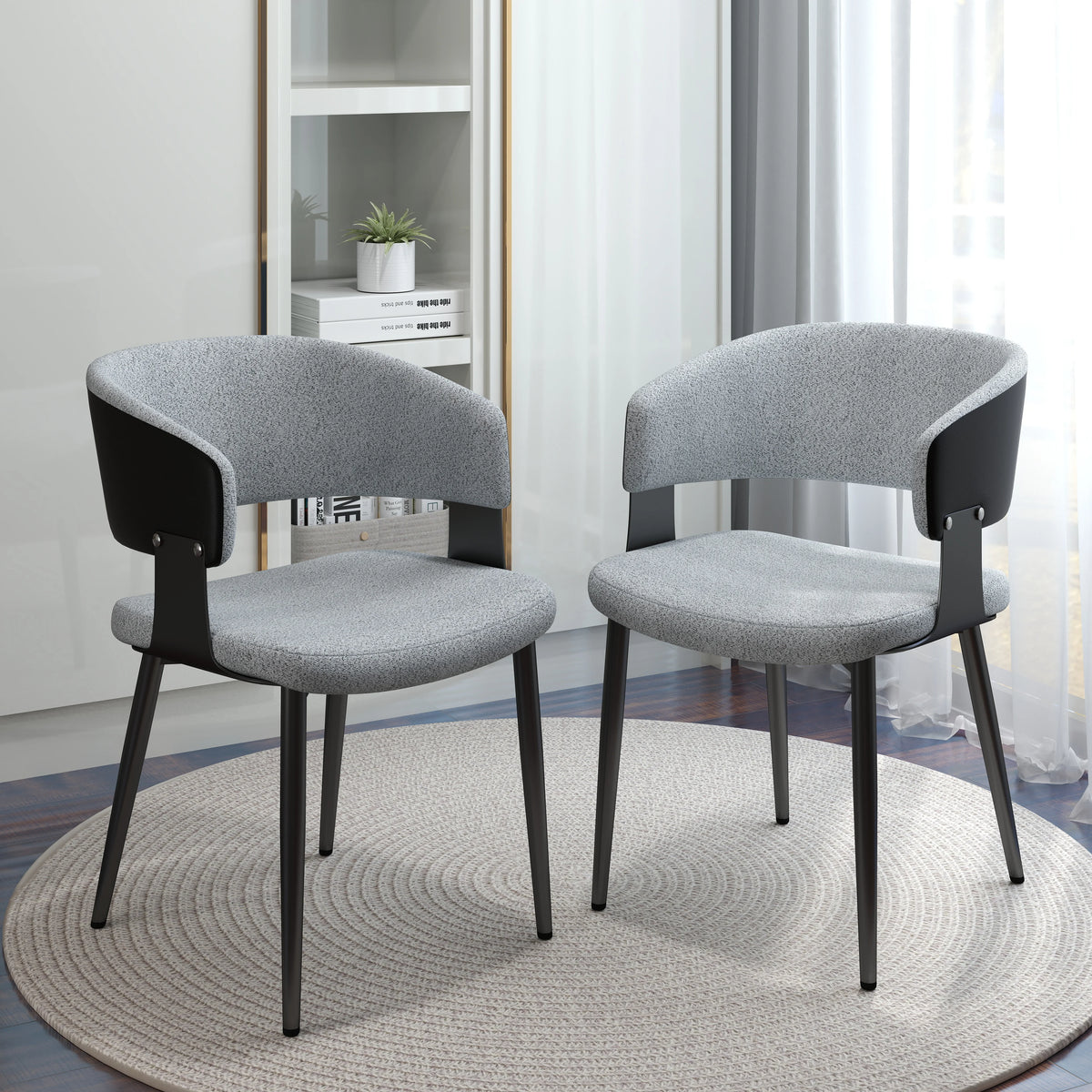Silla de comedor nórdica con respaldo bajo | Juego de 2 sillas de terciopelo blanco