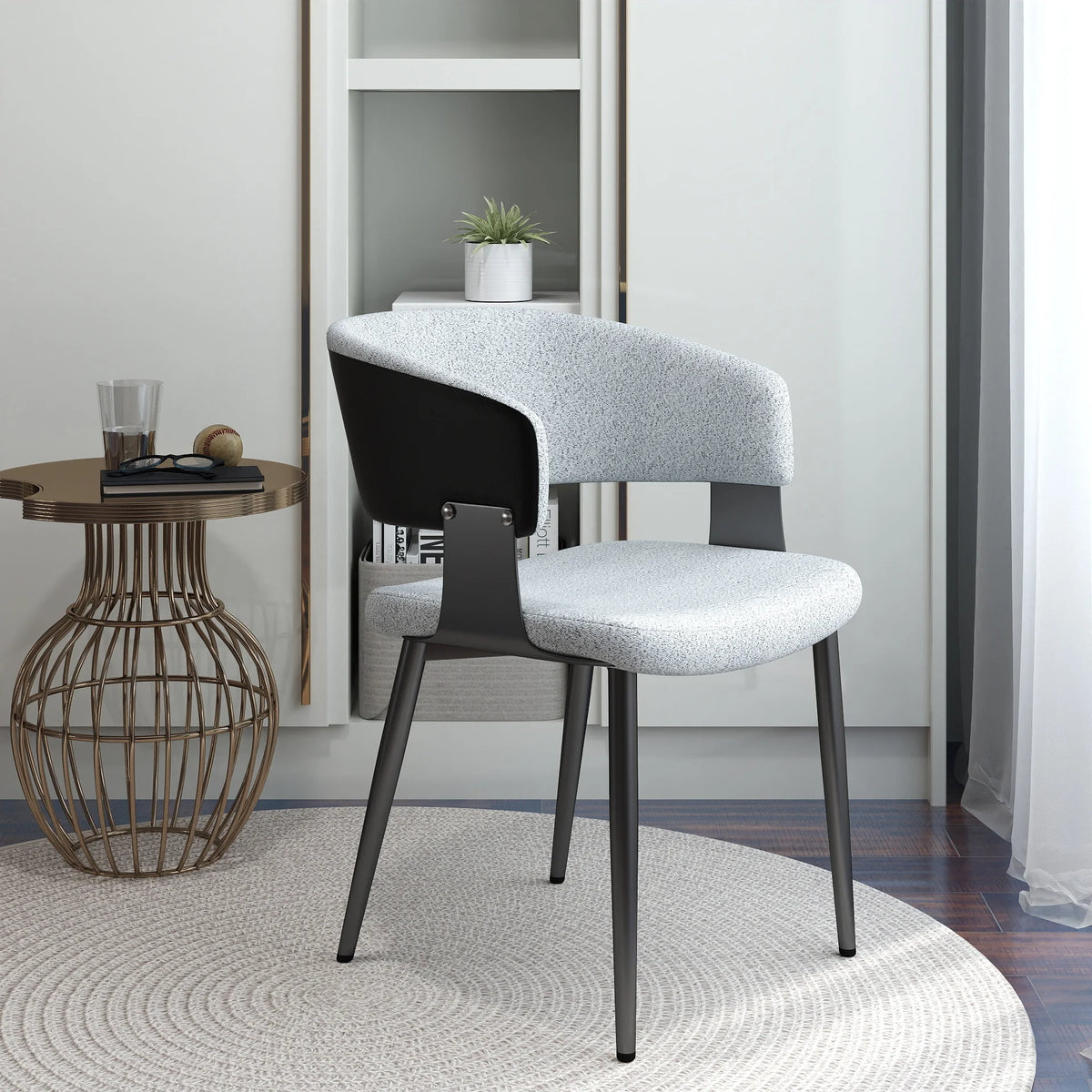Silla de comedor nórdica con respaldo bajo | Juego de 2 sillas de terciopelo blanco