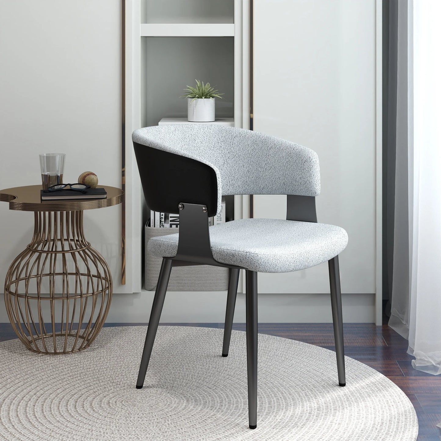 Nordic Low Back Dining Chair | White Teddy Velvet Set of 2