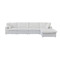Fundas de sofá seccional Cloud de lujo premium | Funda de sofá de algodón y lino blanco para 4 plazas con otomana