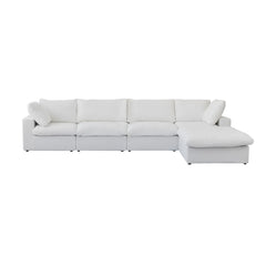 Fundas de sofá seccional Cloud de lujo premium | Funda de sofá de algodón y lino blanco para 4 plazas con otomana