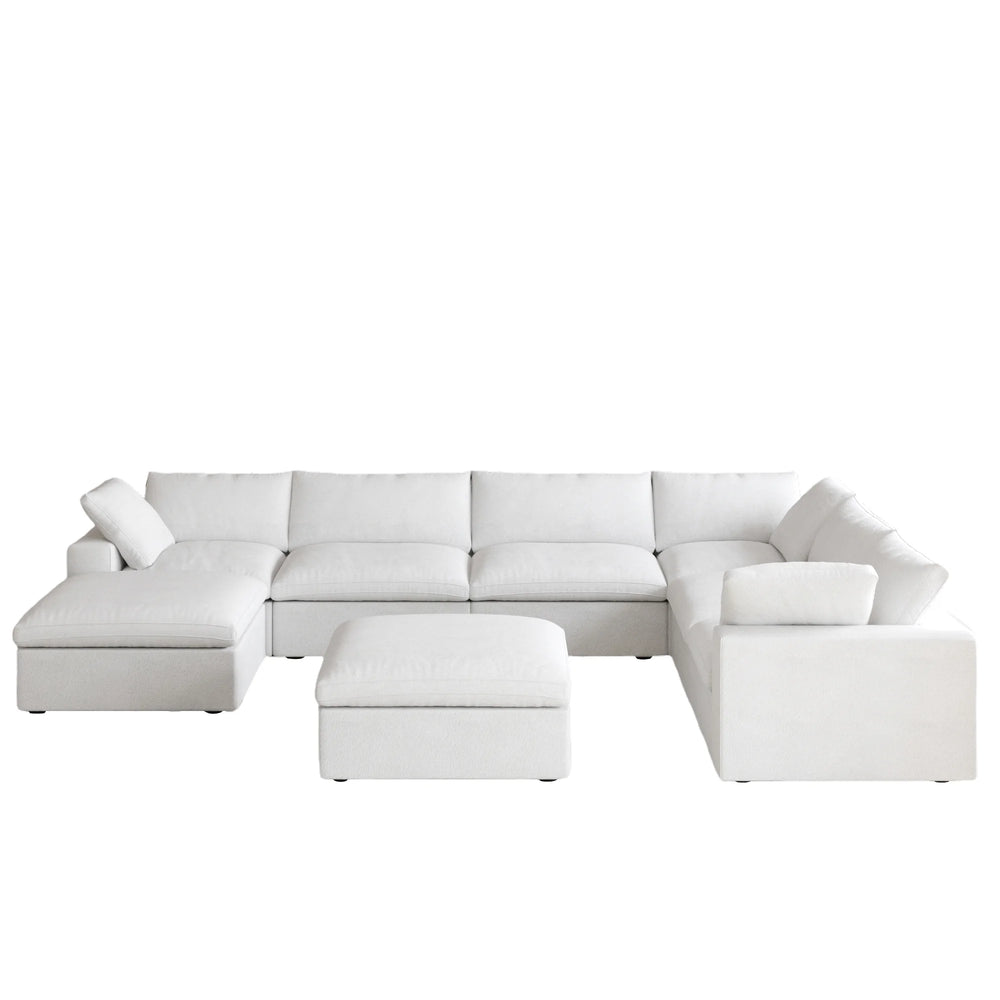 Deluxe Premium Cloud Sectional Sofas Covers | White Cotton and Linen Sofa Cover for 6-Seater With 2 Ottomans