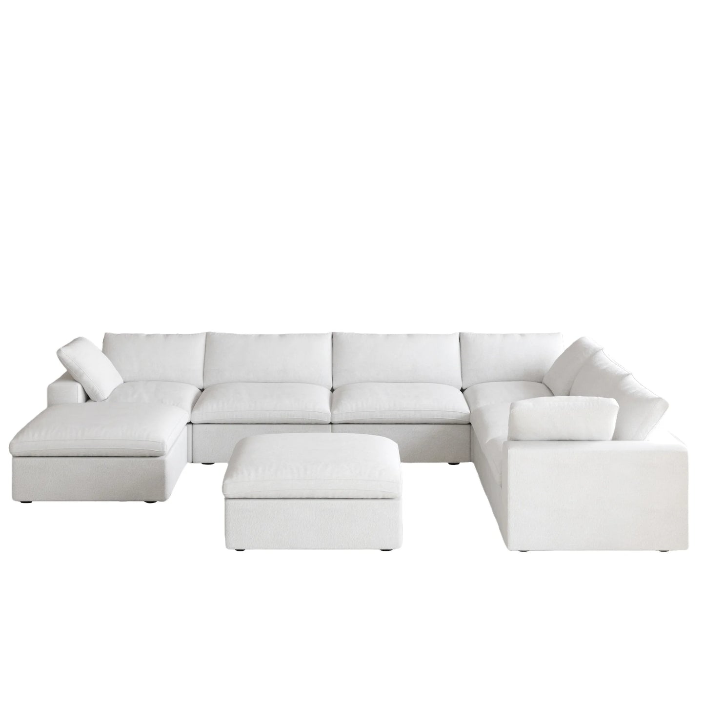 Deluxe Premium Cloud Sectional Sofas Covers | White Cotton and Linen Sofa Cover for 6-Seater With 2 Ottomans