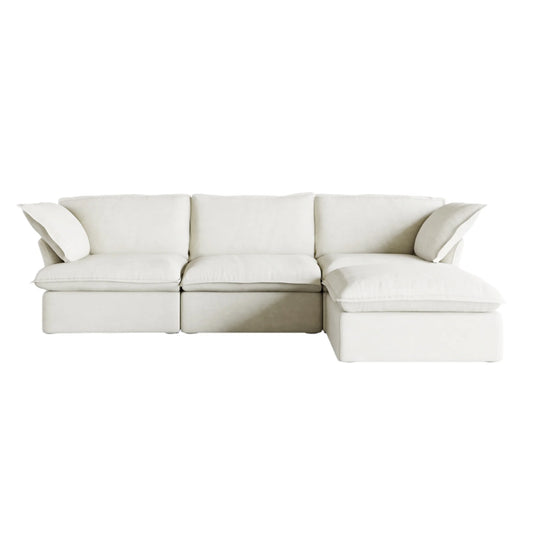Deluxe Linen Cloud Sectional Sofas Covers | White Cotton and Linen Sofa Covers for 3-Seater With Ottoman