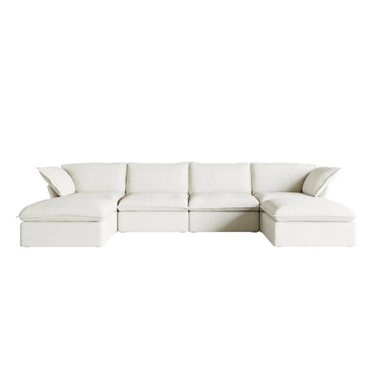 Deluxe Linen Cloud Sectional Sofas Covers | White Cotton and Linen Sofa Covers for 4-Seater With 2 Ottomans