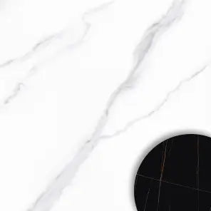 Marbella Sintered Stone Dining Table | 59" White Gloss Round With Lazy Susan Turntable