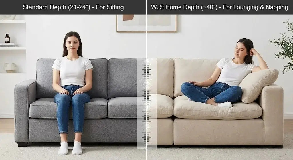 With seat depths often exceeding 28 inches _compared to the standard 21 inches_  WJS Home sofa
