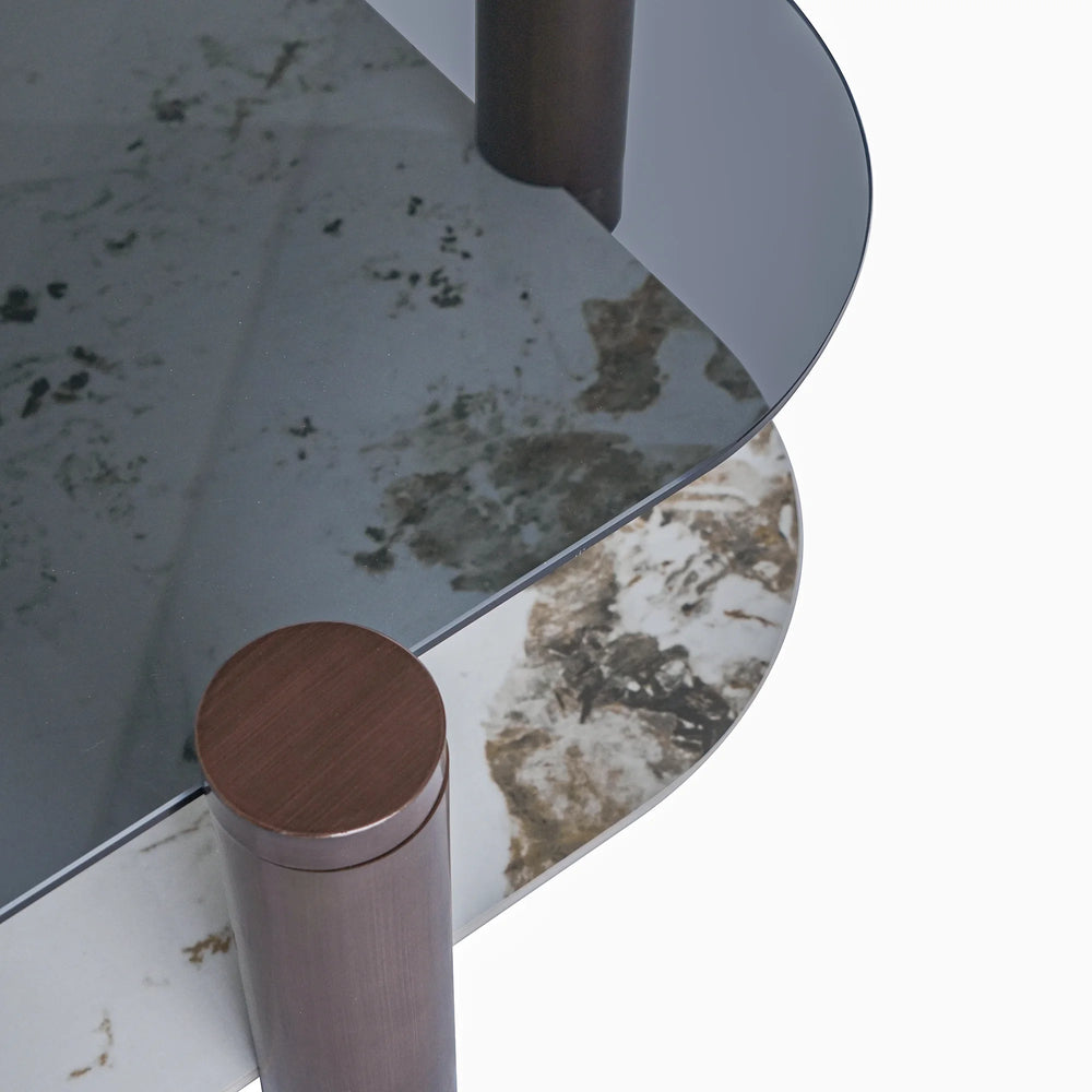 Zenith Glass Coffee Table | 36" Copper Square With Storage Shelf