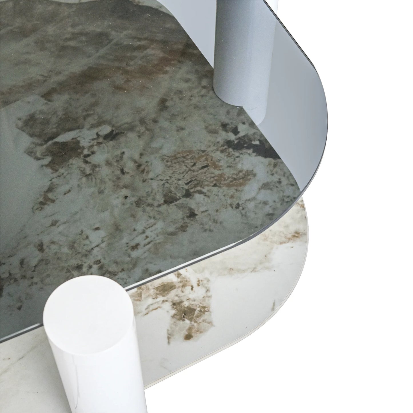 Zenith Glass Coffee Table | 36" Ivory Square With Storage Shelf